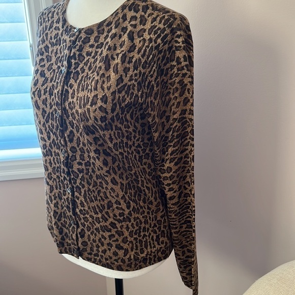 NWOT Lauren Ralph Lauren l Silk Blend Animal Print Cardigan - Picture 2 of 7